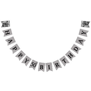 Glücklicher 50. Geburtstag Foto Silber Glitter Wimpelkette