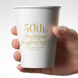 Glücklicher 50. Hochzeitstag Gold-Typografie Pappbecher