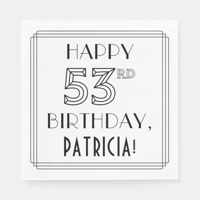 GLÜCKLICHER 53. GEBURTSTAG; Art-Déco-Stil; Individ Serviette (Vorderseite)