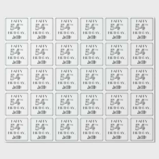 GLÜCKLICHER 54. GEBURTSTAG; Art-Déco-Stil; Individ Geschenkpapier (Flach)