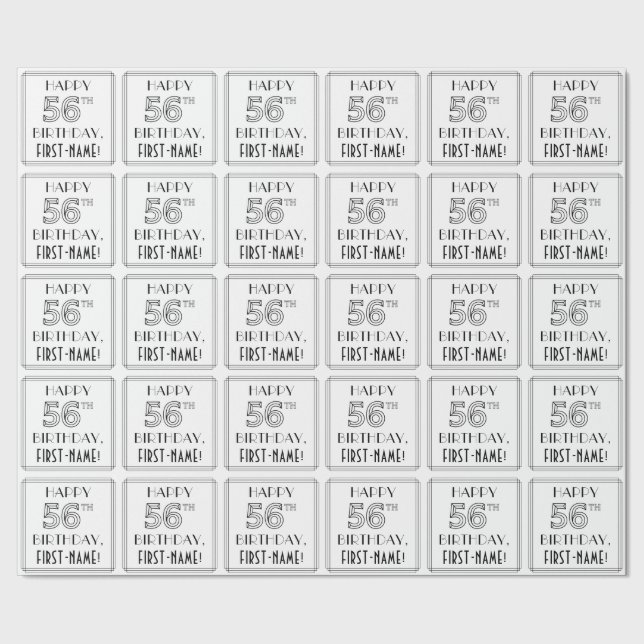 GLÜCKLICHER 56. GEBURTSTAG; Art-Déco-Stil; Individ Geschenkpapier (Saum)