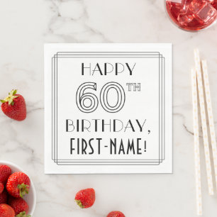 GLÜCKLICHER 60. GEBURTSTAG; Art-Déco-Stil; Individ Serviette