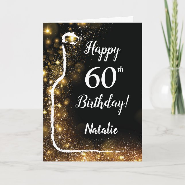 Glücklicher 60. Geburtstag Schwarzer und Gold Glit Karte (Vorderseite)