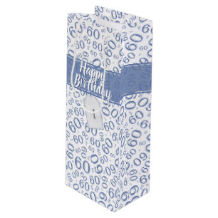Glücklicher 60. Geburtstags-blaues und weißes Geschenktüte Für Weinflaschen