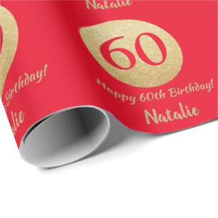 Glücklicher 60. Geburtstagsrot und Gold Glitzer Geschenkpapier