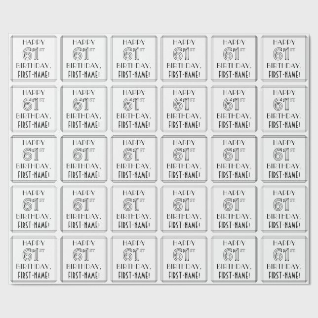 GLÜCKLICHER 61. GEBURTSTAG; Art-Déco-Stil; Individ Geschenkpapier (Saum)