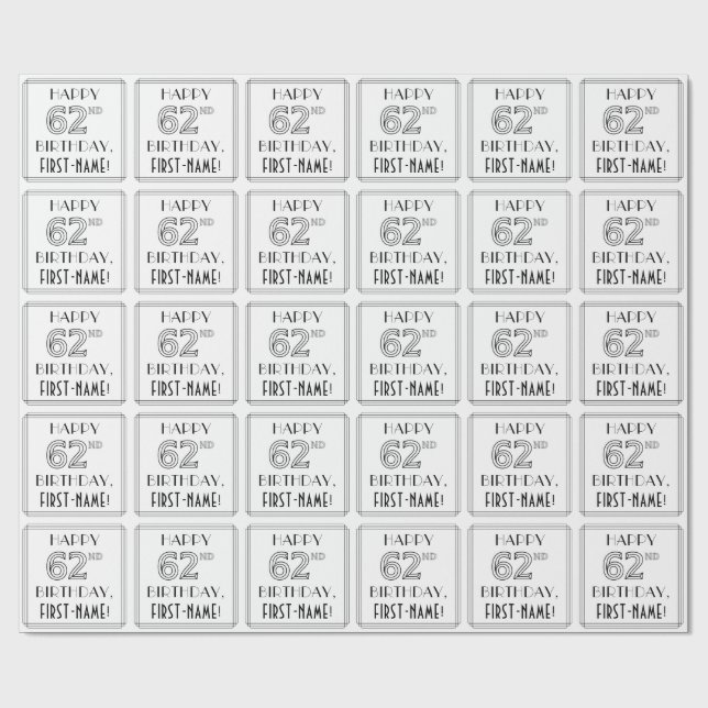 GLÜCKLICHER 62. GEBURTSTAG; Art-Déco-Stil; Individ Geschenkpapier (Flach)