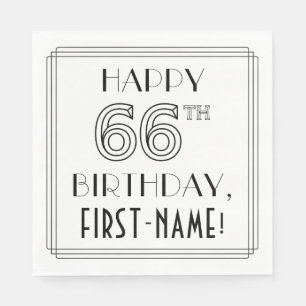GLÜCKLICHER 66. GEBURTSTAG; Art-Déco-Stil; Individ Serviette