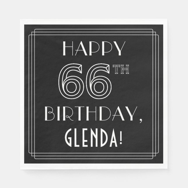 GLÜCKLICHER 66. GEBURTSTAG; Art-Déco-Stil; Individ Serviette (Vorderseite)