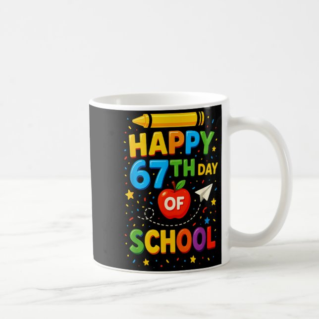 Glücklicher 67. Schultag Lustiger Lehrer Schüler M Kaffeetasse (Rechts)