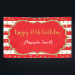 Glücklicher 70. Geburtstagsbanner Rot und Gold Gli Banner<br><div class="desc">Happy 70. Geburtstag Banner für Frauen oder Mann. Red und Gold Geburtstagsparty Banner. Gold Glitzer Confetti. Schwarze und weiße Streifen. Printable Digital. Für weitere Anpassungen klicken Sie bitte auf die Schaltfläche "Anpassen" und verwenden Sie unser Designwerkzeug,  um diese Vorlage zu ändern.</div>