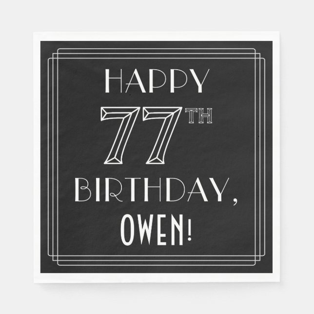 GLÜCKLICHER 77. GEBURTSTAG; Art-Déco-Stil; Individ Serviette (Vorderseite)