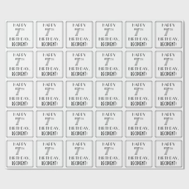 GLÜCKLICHER 7. GEBURTSTAG; Art-Déco-Stil; Individu Geschenkpapier (Flach)