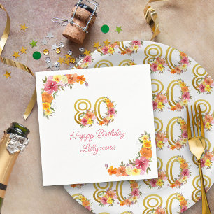 Glücklicher 80. Geburtstag Floral Gold Nummer 80 P Serviette