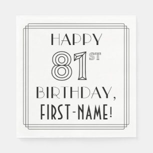 GLÜCKLICHER 81. GEBURTSTAG; Art-Déco-Stil; Individ Serviette
