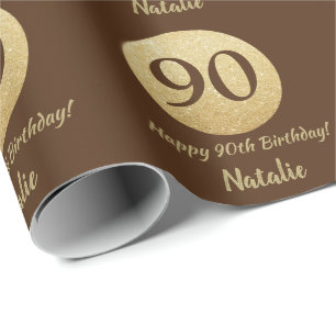 Glücklicher 90. Geburtstag Braun und Gold Glitzer Geschenkpapier