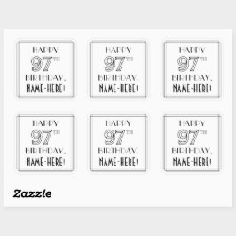 GLÜCKLICHER 97. GEBURTSTAG, Art-Déco-Stil, Individ Quadratischer Aufkleber