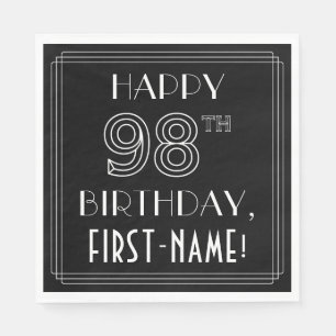 GLÜCKLICHER 98. GEBURTSTAG; Art-Déco-Stil; Individ Serviette