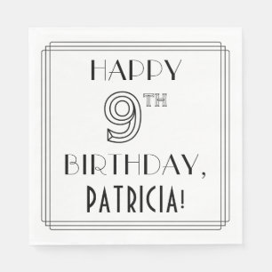 GLÜCKLICHER 9. GEBURTSTAG; Art-Déco-Stil; Individu Serviette