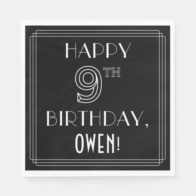 GLÜCKLICHER 9. GEBURTSTAG; Art-Déco-Stil; Individu Serviette (Vorderseite)