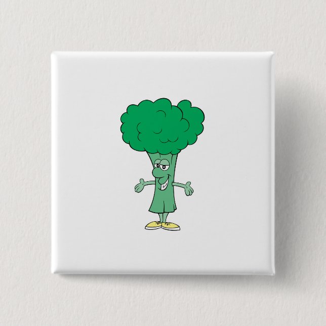 glücklicher alberner Brokkoli Cartoon Button (Vorderseite)