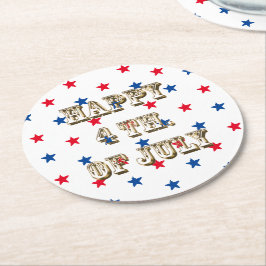 Glücklicher amerikanische Unabhängigkeitstag, Gold Runder Pappuntersetzer