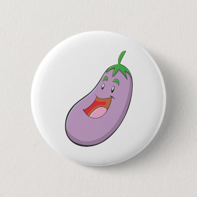 Glücklicher Auberginen-Gemüse-Cartoon Button (Vorderseite)