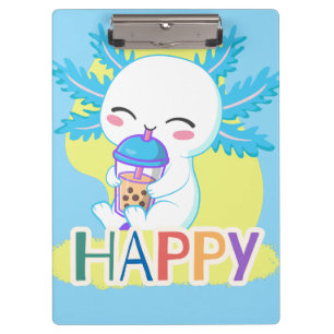 Glücklicher Axolotl mit Boba-Tee – Cute Kawaii Bub Klemmbrett