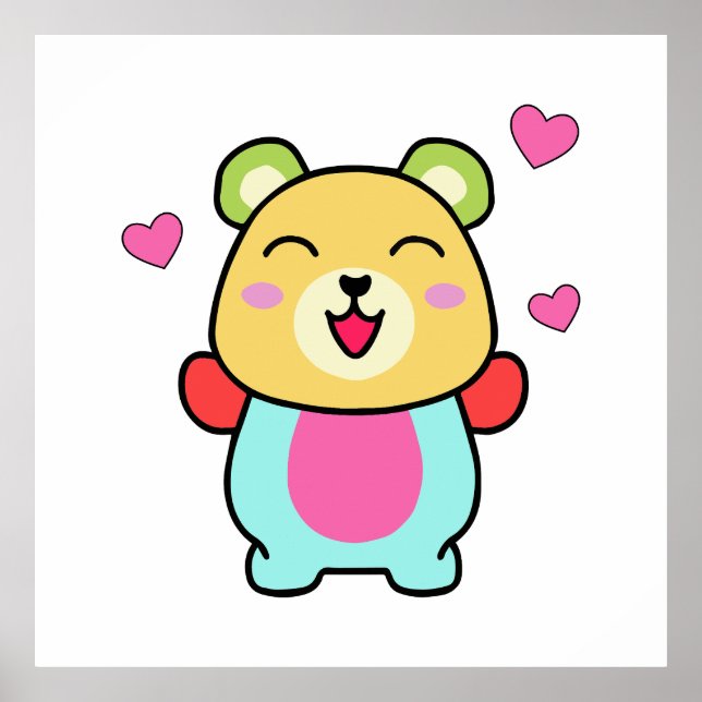 Glücklicher, Baby Teddy Bär mit Liebe Herz. Poster (Vorne)