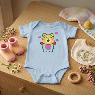 Glücklicher, Baby Teddy Bär mit Liebe Herz. Strampler