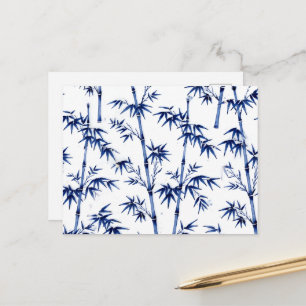 Glücklicher Bambus im Imari-Stil Blau Weiß Postkarte