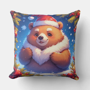 Glücklicher Bär in Santa-Mütze Kissen