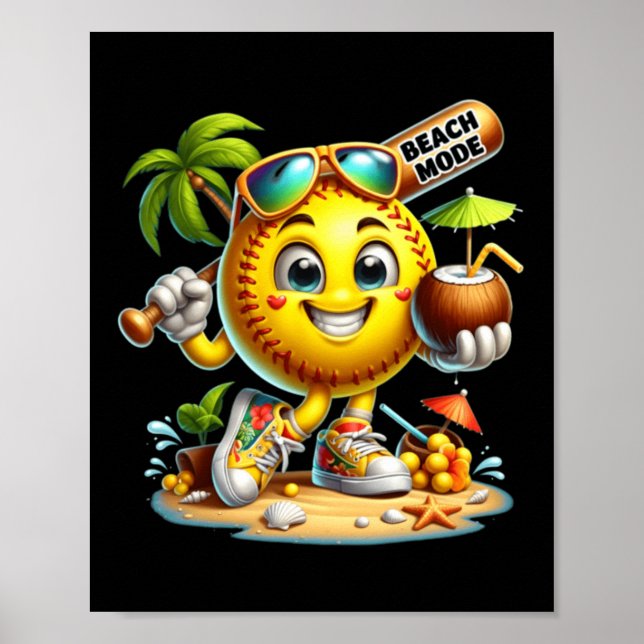 Glücklicher Baseball Sommerferien Charakter Fleder Poster (Vorne)