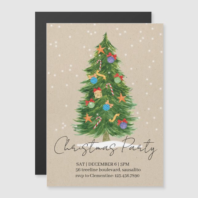 glücklicher Baum - Weihnachtseinladung Magneteinladung (Vorne/Hinten)