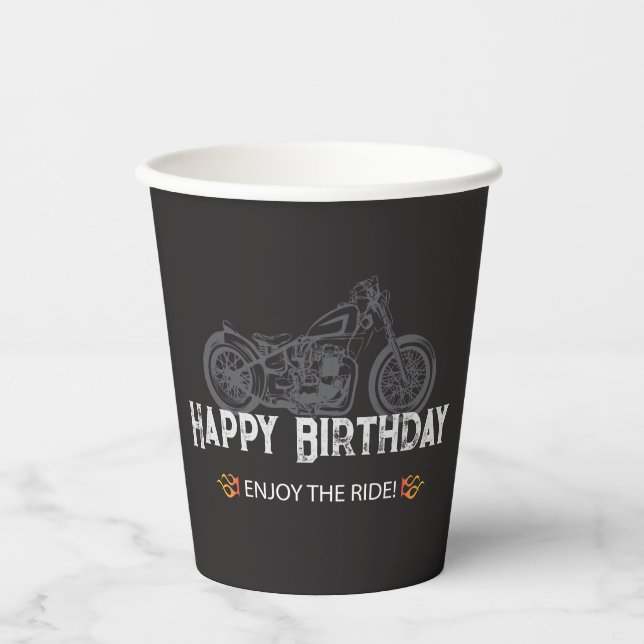 Glücklicher Biker-Geburtstag Motorradfahrer Pappbecher (Vorderseite)