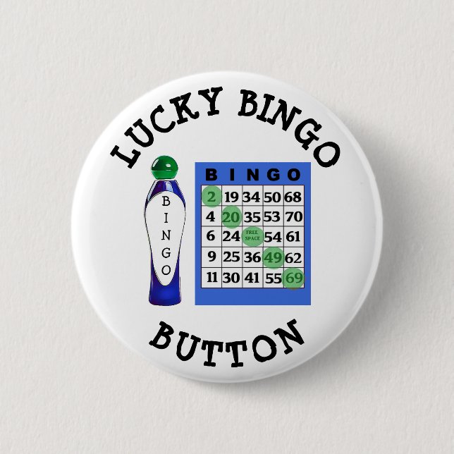Glücklicher BINGO Knopf-blauer Karten-Knopf Button (Vorderseite)