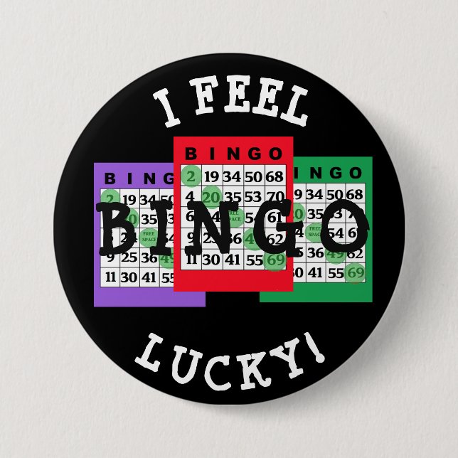 Glücklicher BINGO Knopf mit Bingokarten Button (Vorderseite)