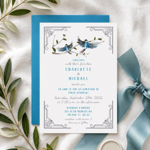 Glücklicher Blaue-Vogel-Hochzeitseinladung Einladung