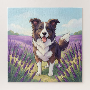 Glücklicher Border Collie auf einem Lavendelfeld Puzzle