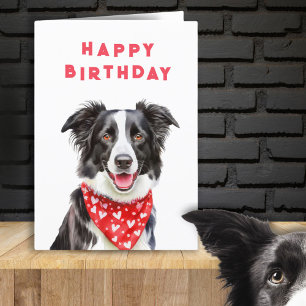 Glücklicher Border Collie rotes Herz-Bandana Gebur Karte