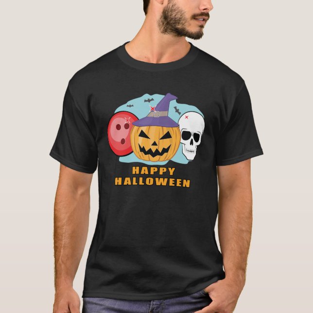 Glücklicher Bowling Halloween - Spooky Skull und P T-Shirt (Vorderseite)