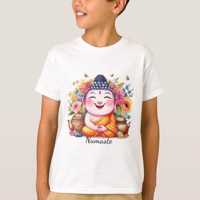 Glücklicher Buddha Yoga Namaste Mit Tee Und Blumen (Vorderseite)