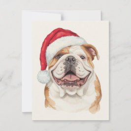 Glücklicher Bulldogge-Wasserfarben-Weihnachtsmann- Feiertagskarte
