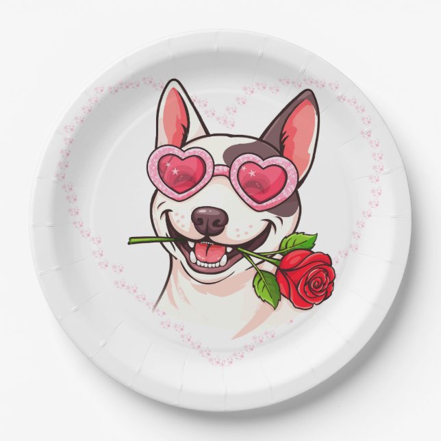 Glücklicher Bullterrier Pappteller (Vorderseite)