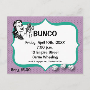 Glücklicher Bunco-Spieler Postkarte Violett und Sm