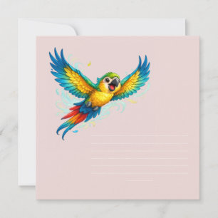 Glücklicher bunter Papagei im Flug Kawaii-Vogeldes Einladung