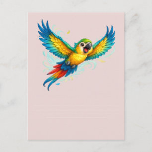 Glücklicher bunter Papagei im Flug Kawaii-Vogeldes Postkarte