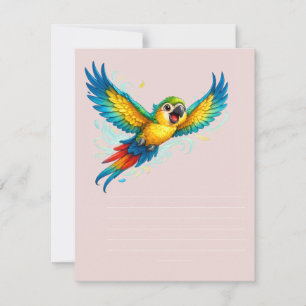Glücklicher bunter Papagei im Flug Kawaii-Vogeldes RSVP Karte