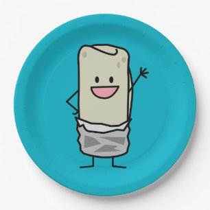 Glücklicher Burrito, der hallo aufgibt Pappteller