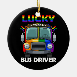 Glücklicher Busfahrer zu sein LGBT Q Cooler Regenb Keramik Ornament